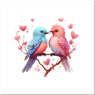 Valentine Kissing Cuckoo Bird Couple Posters and Art